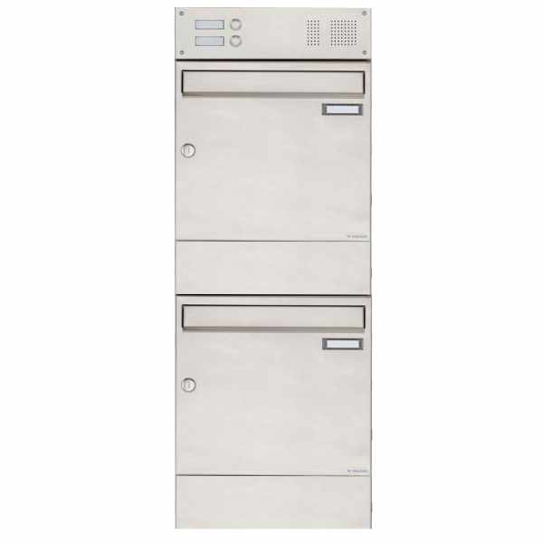 2-compartment 2x1 stainless steel surface mount mailbox BASIC 382A AP with bell box & newspaper compartment