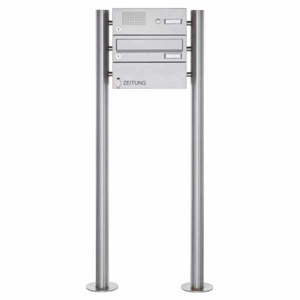 1er free-standing letterbox Design BASIC 385-VA ST-R-ZF with bell box - stainless steel V2A, polished