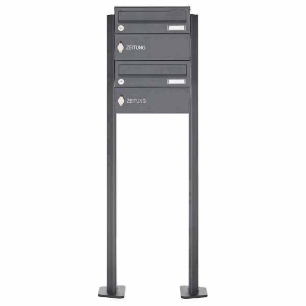 2-compartment free-standing letterbox Design BASIC Plus 385P-ST-T with newspaper box - RAL of your choice