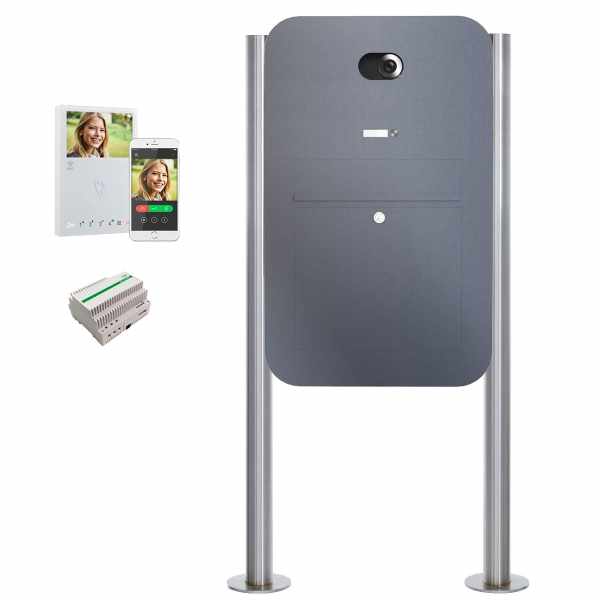 Stainless steel free-standing letterbox Designer Organic BIG ST-R - RAL Color - Comelit VIDEO Complete Set Wifi