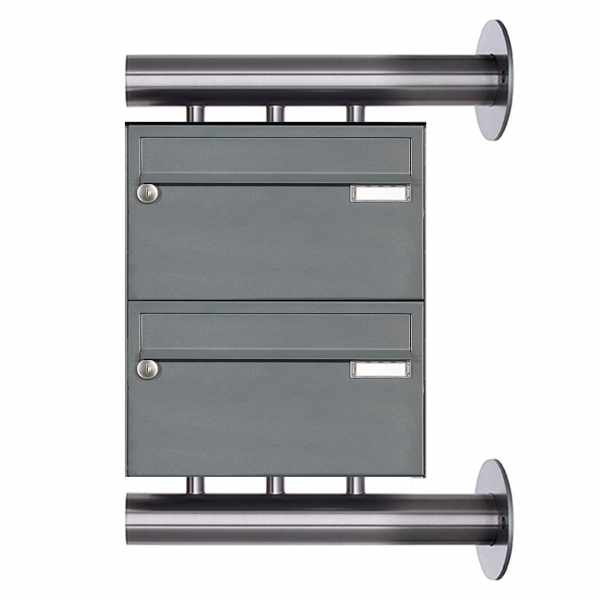 2-compartment Stainless steel mailbox system Design BASIC Plus 385XW220 for side wall mounting - RAL color