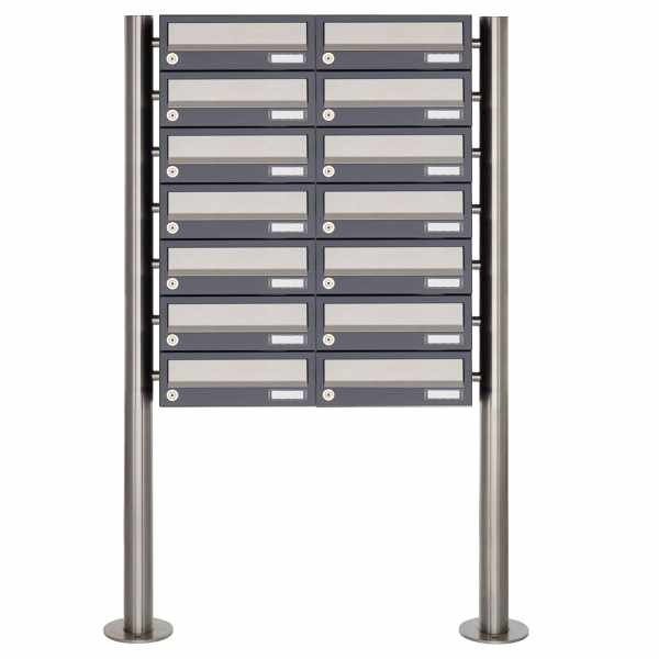 14-compartment Letterbox system freestanding Design BASIC 385 ST-R - stainless steel RAL 7016 anthracite gray
