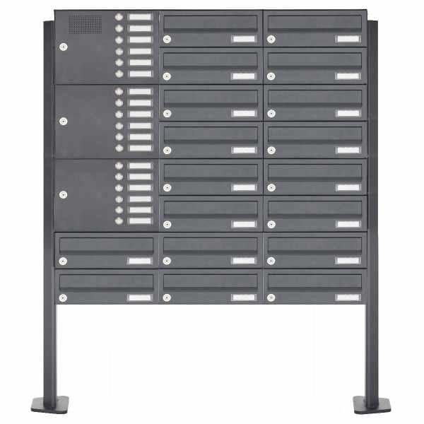 18-compartment Stainless steel free-standing letterbox Design BASIC Plus 385XP ST-T with bell box- RAL of your choice