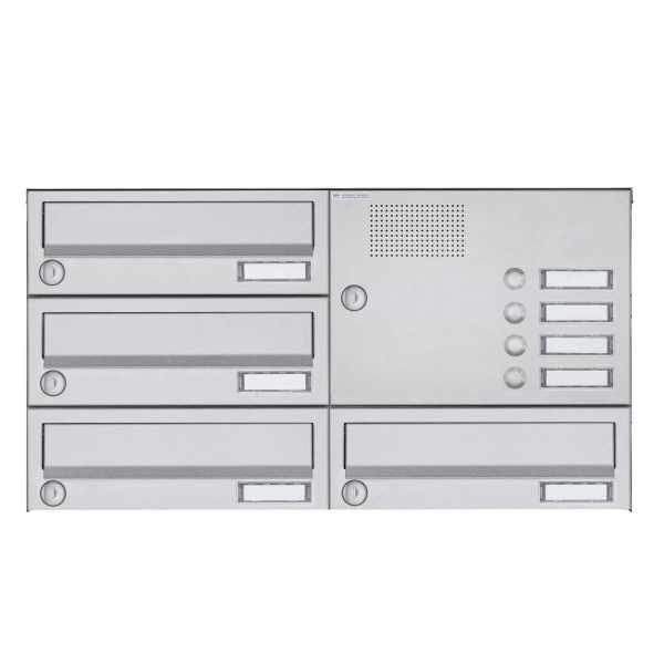 4-compartment Surface mounted mailbox Horizontal Design BASIC 385A-VA AP with bell box - stainless steel V2A
