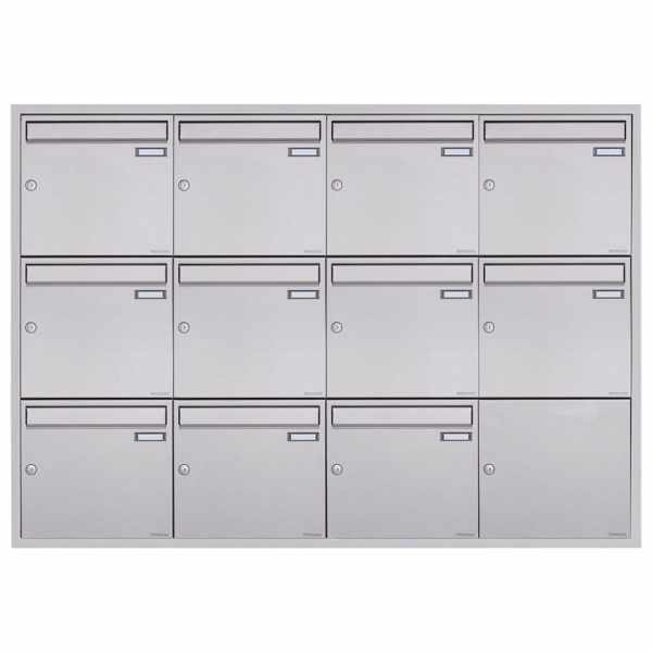 11-compartment 4x3 stainless steel flush-mounted mailbox system BASIC Plus 382XU UP - polished stainless steel
