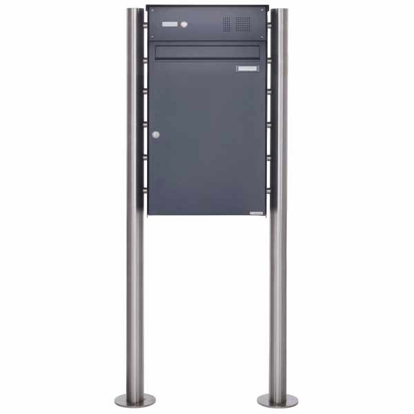 Large capacity free-standing letterbox Design BASIC 381BP-550 ST-R with bell box - RAL 7016 Anthracite