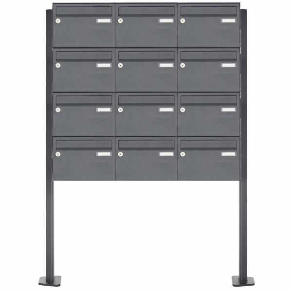 12-compartment Stainless steel free-standing letterbox Design BASIC Plus 385XP220 ST-T - RAL of your choice
