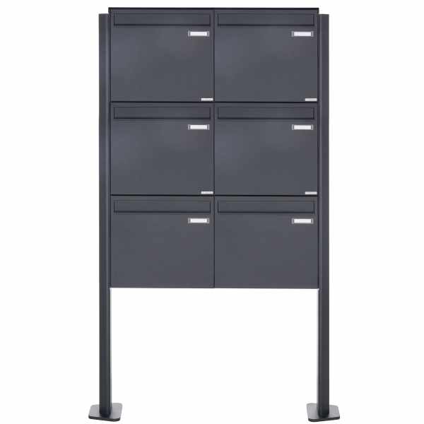 6-compartment 2x3 stainless steel fence mailbox Design BASIC Plus 380XZ ST-T - RAL of your choice