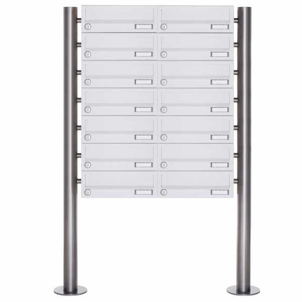 14-compartment 7x2 letterbox system freestanding Design BASIC 385-9016 ST-R - RAL 9016 traffic white