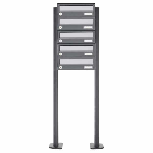 5-compartment Letterbox system freestanding Design BASIC 385P ST-T - stainless steel RAL 7016 anthracite gray