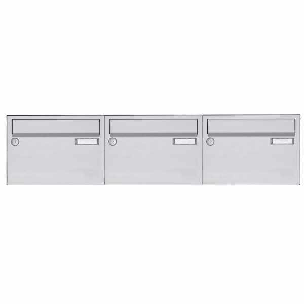 3-compartment Stainless steel surface mailbox system Design BASIC 385 A 220 Horizontal - stainless steel V2A