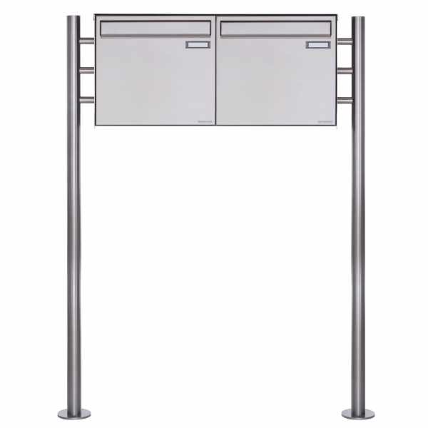 2-compartment 1x2 fence mailbox freestanding Design BASIC Plus 381XZ ST-R - polished stainless steel