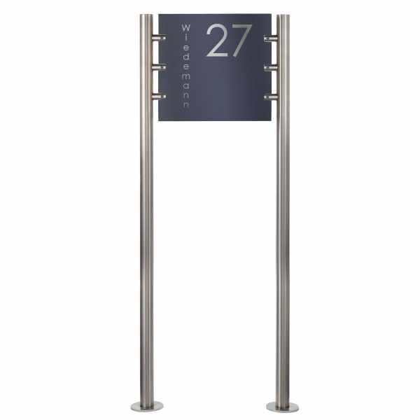 Stainless steel sign freestanding BASIC 390 - 355x330 - RAL at choice - house number - street o. name