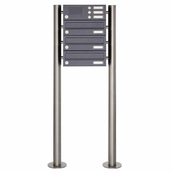 3-compartment free-standing letterbox Design BASIC 385 ST-R with bell box - RAL 7016 anthracite gray