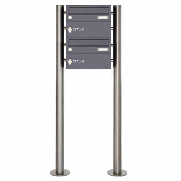 2-compartment Stainless steel free-standing letterbox system Design BASIC Plus 385X ST R ZF - RAL of your choice