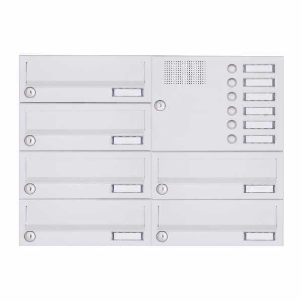 6 parti Sistema di cassette per le lettere da esterno Design BASIC 385A-9016 AP con campanello - bianco traffico RAL 9016