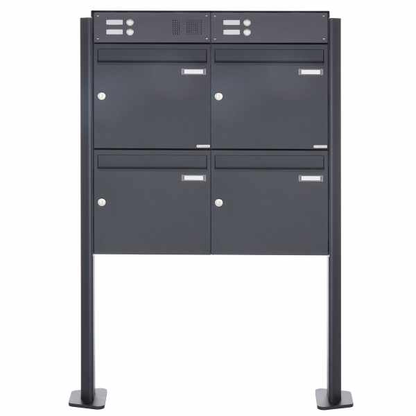 4-compartment free-standing letterbox Design BASIC Plus 380X ST-T with bell box - RAL of your choice