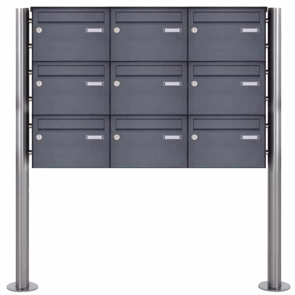 9-compartment 3x3 stainless steel free-standing letterbox Design BASIC Plus 385X ST-R - 220mm - RAL of your choice