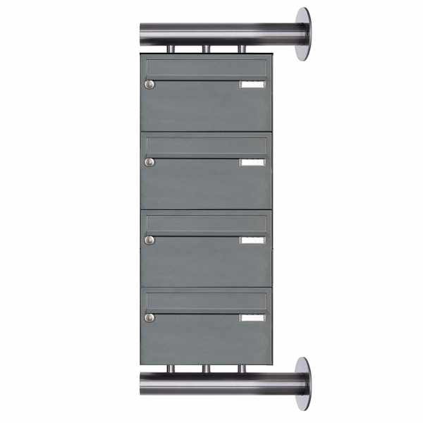 4-compartment Stainless steel mailbox system Design BASIC Plus 385XW220 for side wall mounting - RAL color