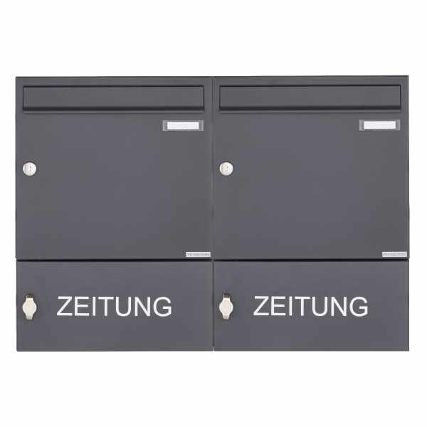 2-compartment Surface mounted mailbox Design BASIC 382A AP with closed newspaper box - RAL 7016 anthracite gray