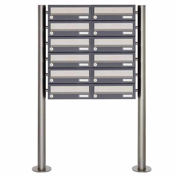 12-compartment 6x2 mailbox system freestanding Design BASIC Plus 385X ST-R - stainless steel RAL to choice