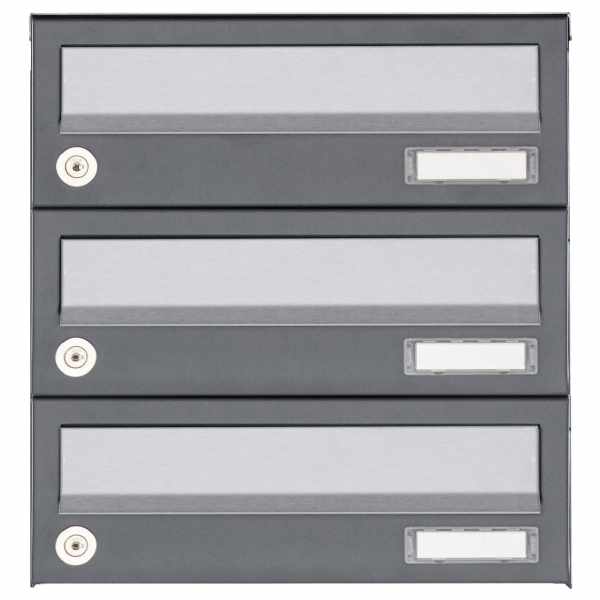 3-compartment Surface-mounted letterbox system Design BASIC 385A AP - stainless steel RAL 7016 anthracite gray