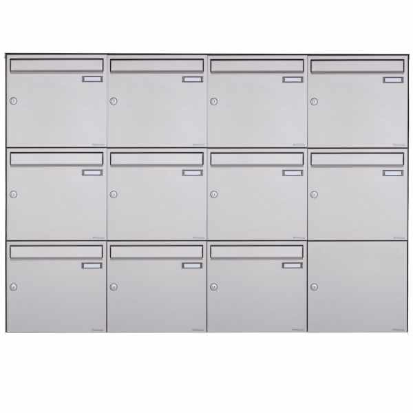 11-compartment 3x4 stainless steel surface mailbox Design BASIC Plus 382XA AP - stainless steel V2A polished