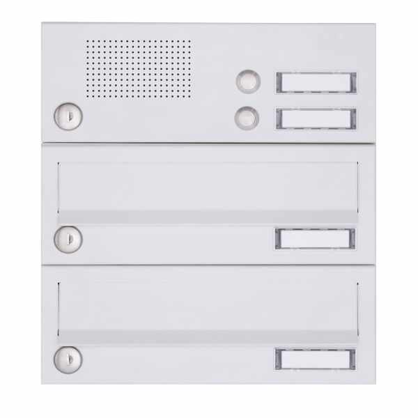 2-compartment Surface mounted letter box system Design BASIC 385A-9016 AP with bell box - RAL 9016 traffic white