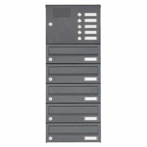 5-compartment Surface-mounted mailbox system Design BASIC Plus 385XA AP with bell box - RAL of your choice