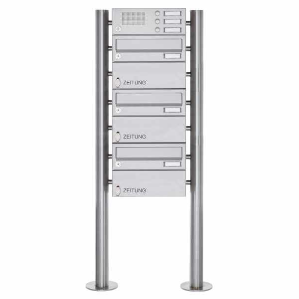3-compartment free-standing letterbox Design BASIC 385-VA ST-R-ZF with bell box - stainless steel V2A, polished