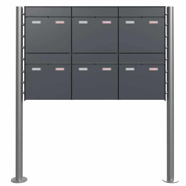 6-compartment 3x2 Design free-standing letterbox GOETHE ST-R - RAL of your choice