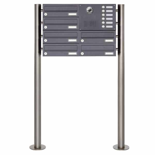 6-compartment Stainless steel free-standing letterbox BASIC Plus 385KX ST-R with bell & voice camera preparation - RAL
