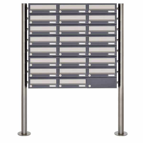 23-compartment 8x3 letterbox system freestanding Design BASIC 385 ST-R - stainless steel RAL 7016 anthracite gray