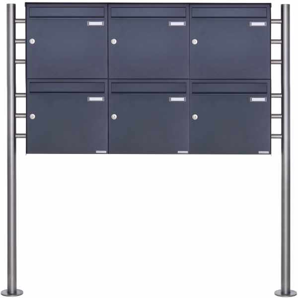 6-compartment 2x3 stainless steel free-standing letterbox Design BASIC Plus 381X ST-R - RAL of your choice