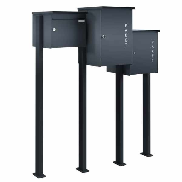 Stainless steel free-standing letterbox Design BASIC Plus Xubic 385X ST-BP with 2x parcel shelf - RAL of your choice