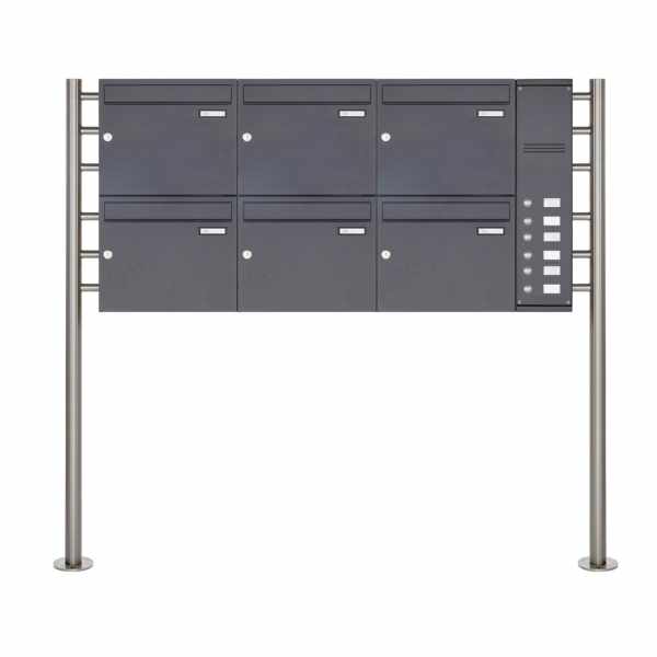 6-compartment Stainless steel free-standing letterbox BASIC Plus 593 ST-R powder coated - Bell box - INDIVIDUAL