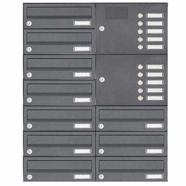 10-compartment Surface-mounted mailbox system Design BASIC Plus 385XA AP with bell box - RAL of your choice