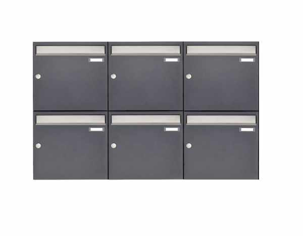 6-compartment 2x3 surface-mounted letterbox system Design BASIC 382 AP - stainless steel RAL 7016 anthracite gray