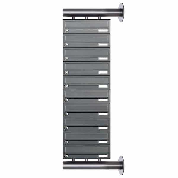 10-compartment Stainless steel mailbox system Design BASIC Plus 385XW for side wall mounting - RAL of your choice
