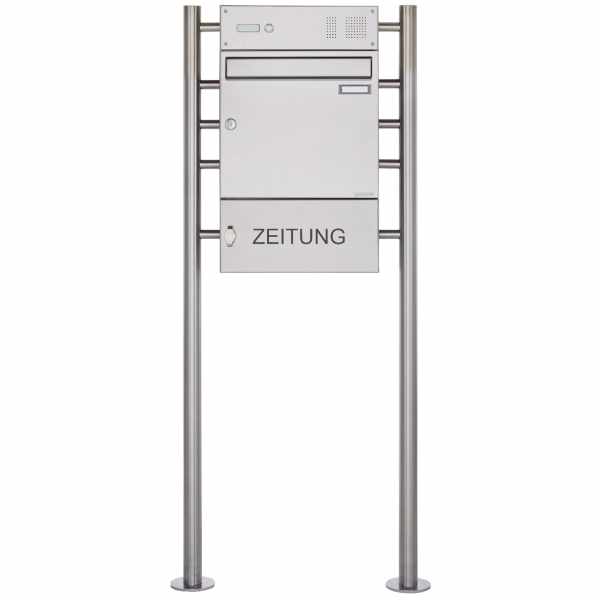Stainless steel free-standing letterbox BASIC 381 ZFG STR with bell box & newspaper box closed