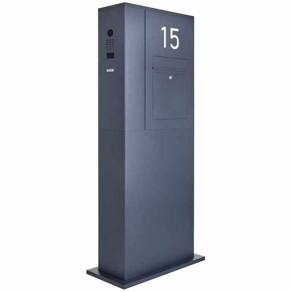 Stainless steel mailbox column designer BIG EDGE - RAL of your choice - DoorBird video intercom