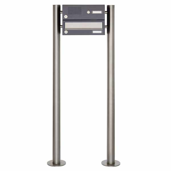 1er free-standing letterbox Design BASIC 385 ST-R with bell box - stainless steel RAL 7016 anthracite gray