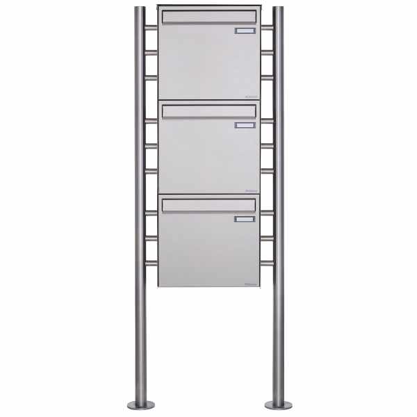 3-compartment 3x1 fence mailbox freestanding Design BASIC Plus 381XZ ST-R - polished stainless steel