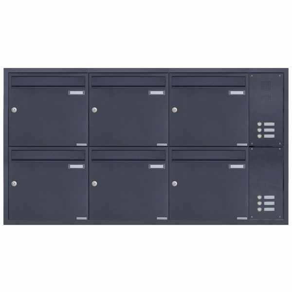 6-compartment Stainless steel flush-mounted mailbox system BASIC Plus 382XU UP with bell box on the side - RAL color