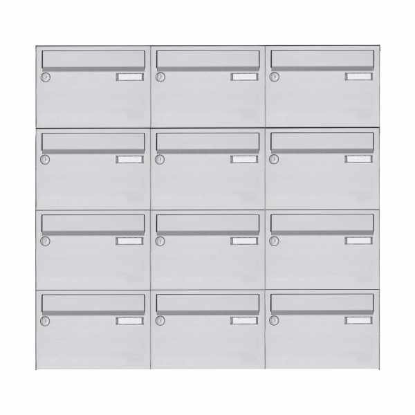 12-compartment Stainless steel surface mailbox system Design BASIC 385 A 220 - stainless steel V2A polished