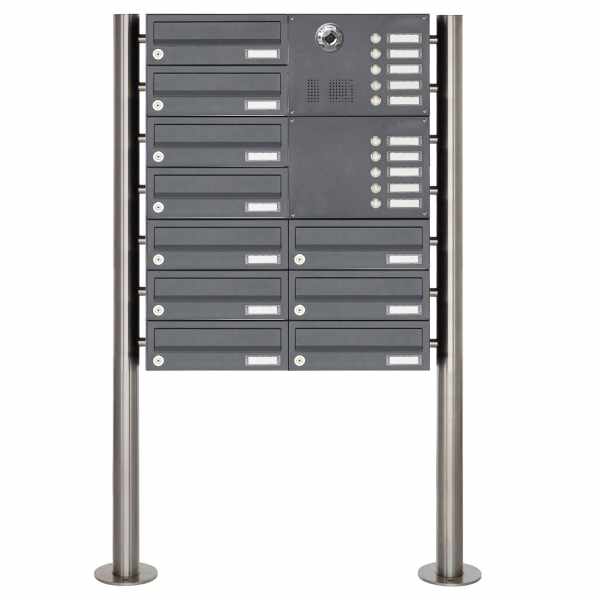 10-compartment Stainless steel free-standing letterbox BASIC Plus 385KX ST-R with bell & intercom camera preparation - RAL