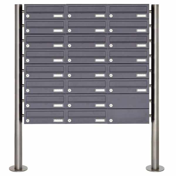 22-compartment 8x3 stainless steel mailbox freestanding design BASIC Plus 385X ST-R - RAL of your choice
