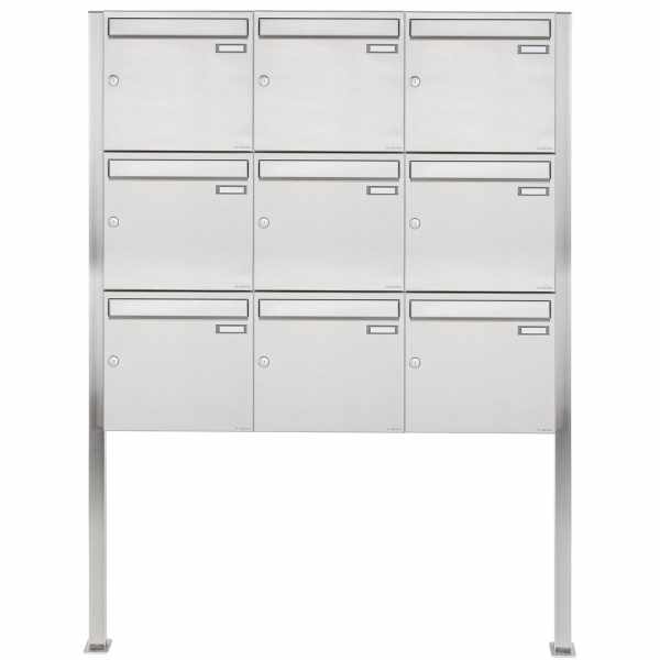 9-compartment 3x3 stainless steel free-standing letterbox Design BASIC 384 ST-Q