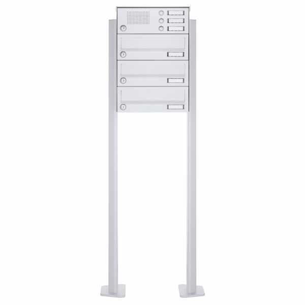 3-compartment free-standing letterbox Design BASIC 385P-9016 ST-T with bell box - RAL 9016 traffic white