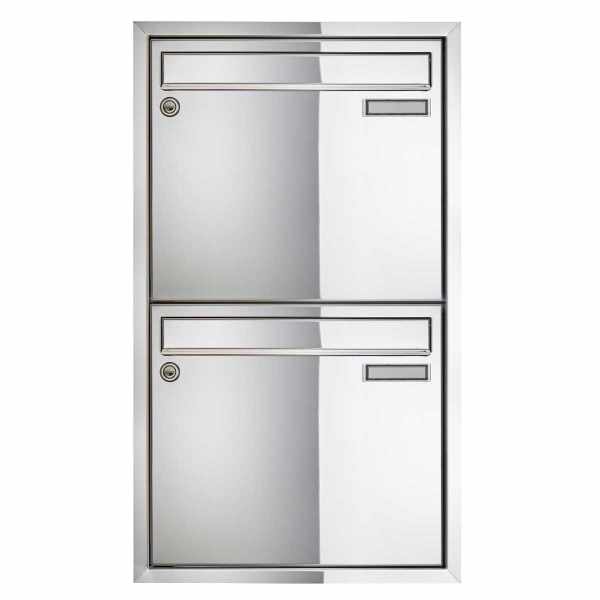 2-compartment 1x2 flush-mounted mailbox system CLASSIC 534C - polished stainless steel similar to chrome - 2 party